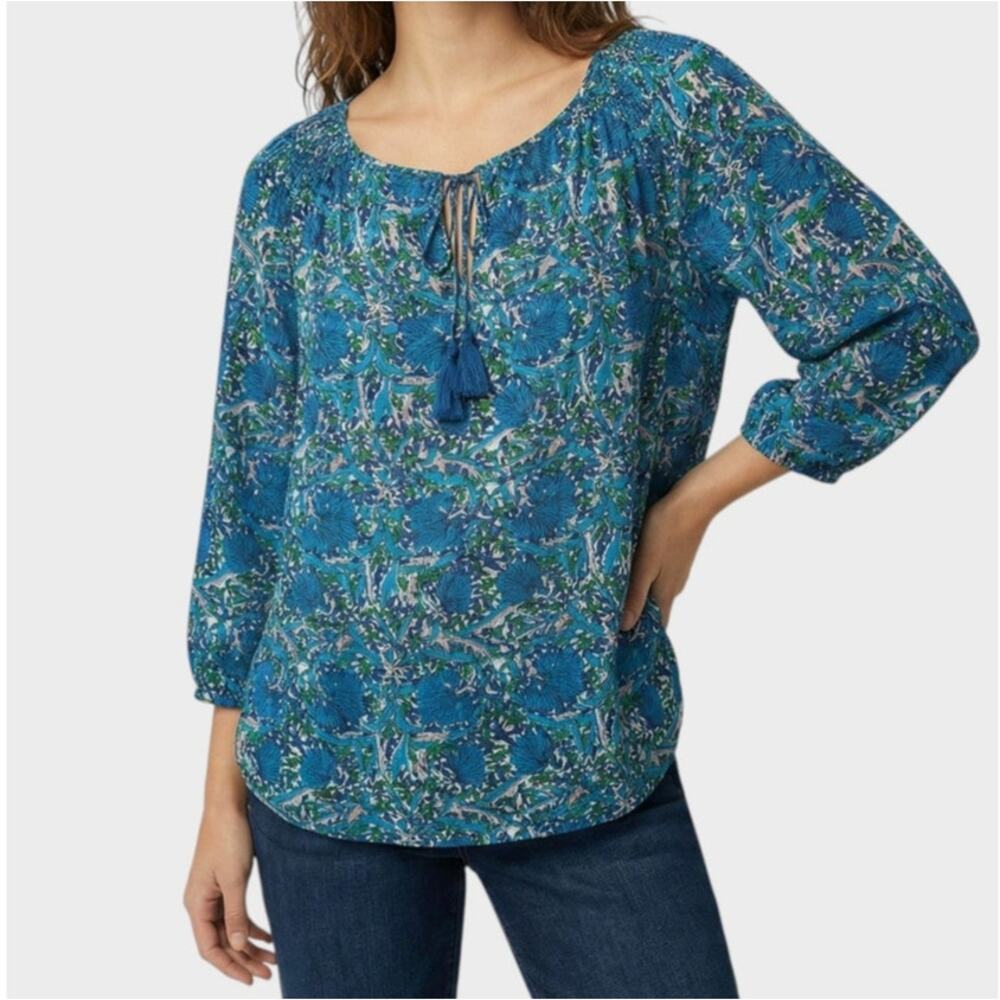 Liz Claiborne Woman Size 1X Blue Floral 3/4 Sleeve 100% Rayon Blouse
